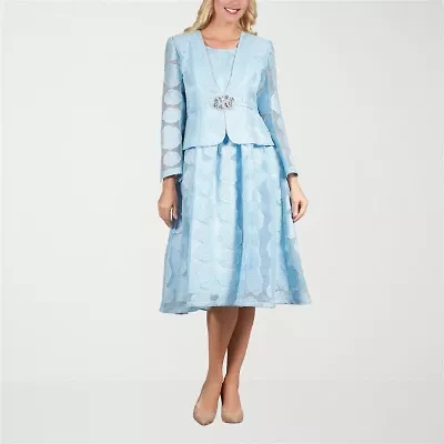 Giovanna Signature Womens Embellished Floral Midi Jacket Dress Plus