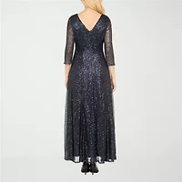 Giovanna Signature Womens Embellished Sequin 3/4 Sleeve Floral Evening Gown