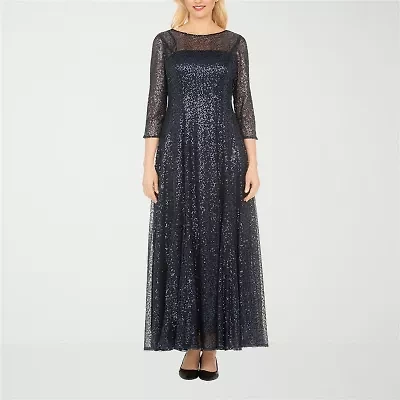 Giovanna Signature Womens Embellished Sequin 3/4 Sleeve Floral Evening Gown