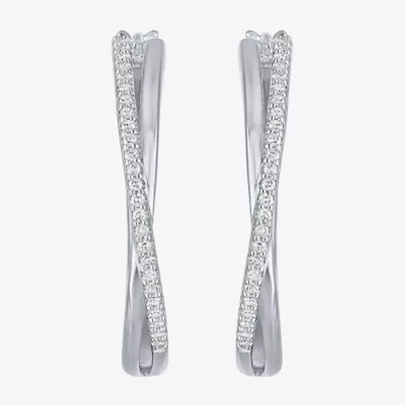 G-H, Si2-I1 Womens 1/4 CT. T.W. Lab Grown White Diamond Sterling Silver 28.2mm Round Hoop Earrings
