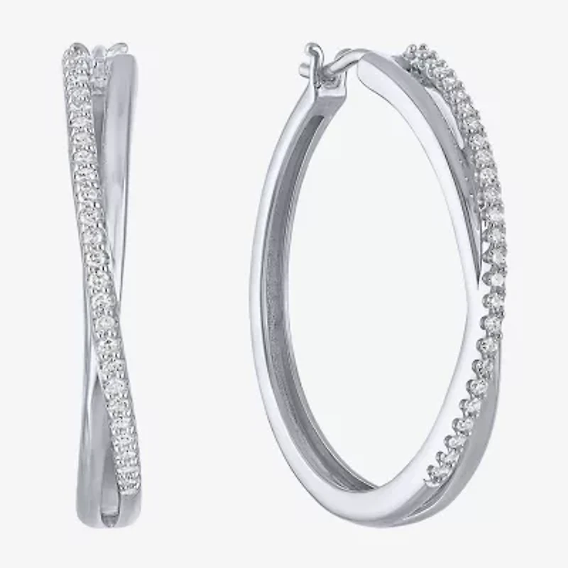 G-H, Si2-I1 Womens 1/4 CT. T.W. Lab Grown White Diamond Sterling Silver 28.2mm Round Hoop Earrings