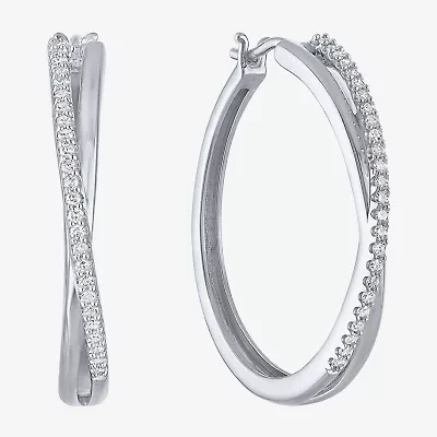 G-H, Si2-I1 Womens 1/4 CT. T.W. Lab Grown White Diamond Sterling Silver 28.2mm Round Hoop Earrings