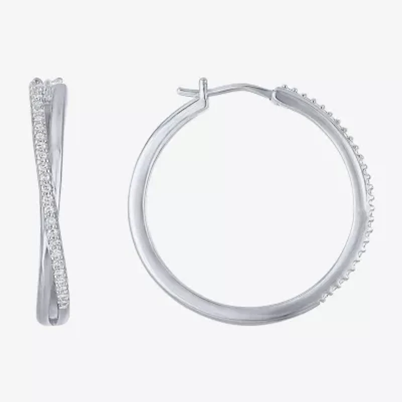 G-H, Si2-I1 Womens 1/4 CT. T.W. Lab Grown White Diamond Sterling Silver 28.2mm Round Hoop Earrings
