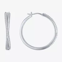 G-H, Si2-I1 Womens 1/4 CT. T.W. Lab Grown White Diamond Sterling Silver 28.2mm Round Hoop Earrings