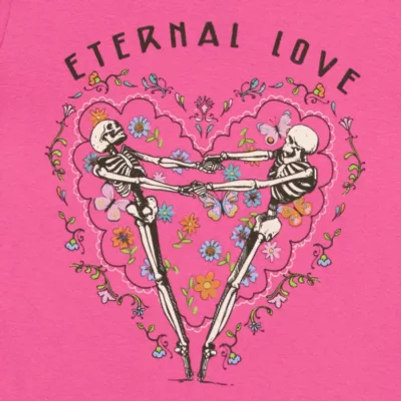 Jerry Leigh Loteria Eternal Love Skeletons Boyfriend Tee Womens Crew Neck Short Sleeve Modern Fit Juniors Graphic T-Shirt