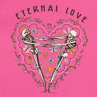 Jerry Leigh Loteria Eternal Love Skeletons Boyfriend Tee Womens Crew Neck Short Sleeve Modern Fit Juniors Graphic T-Shirt