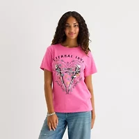 Jerry Leigh Loteria Eternal Love Skeletons Boyfriend Tee Womens Crew Neck Short Sleeve Modern Fit Juniors Graphic T-Shirt
