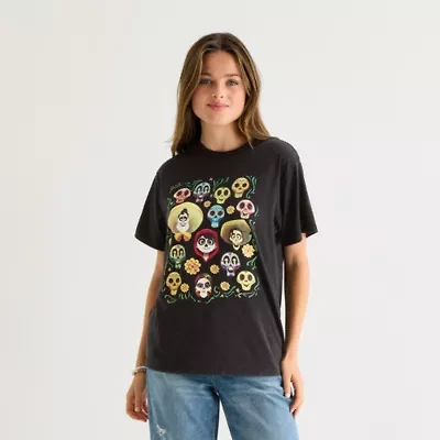 Coco Dia De Los Muertos Boyfriend Tee Womens Crew Neck Short Sleeve Regular Fit Juniors Graphic T-Shirt