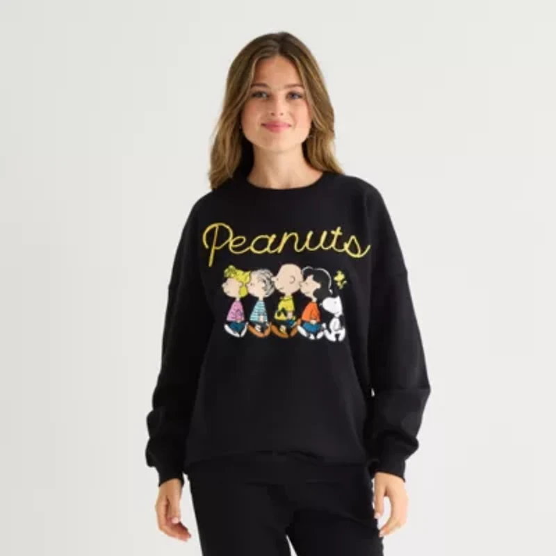 Peanuts Crew Womens Neck Long Sleeve Juniors Sweatshirt