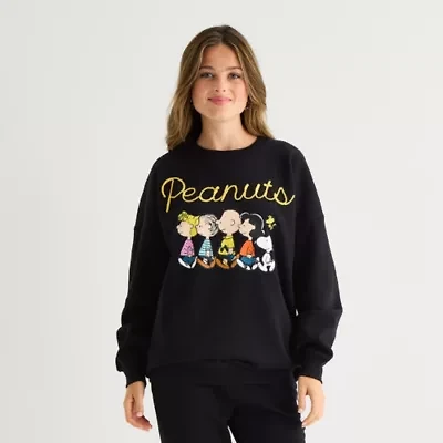Peanuts Crew Womens Neck Long Sleeve Juniors Sweatshirt