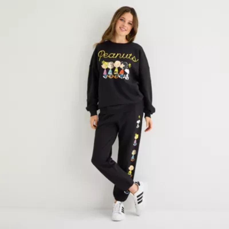 Peanuts Crew Womens Neck Long Sleeve Juniors Sweatshirt