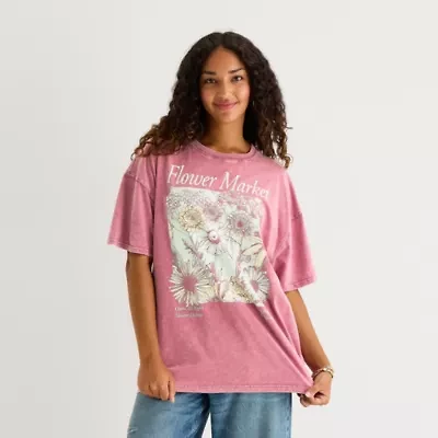 Sunflower Market Womens Crew Neck Short Sleeve Oversized Juniors Graphic T-Shirt