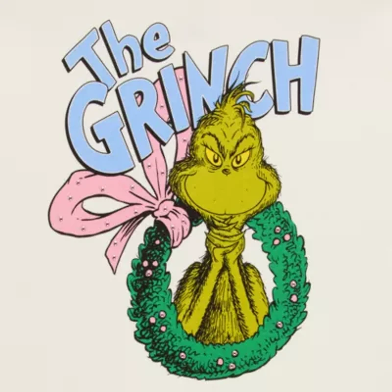 Womens Crew Neck Short Sleeve Oversized Grinch Juniors Graphic T-Shirt