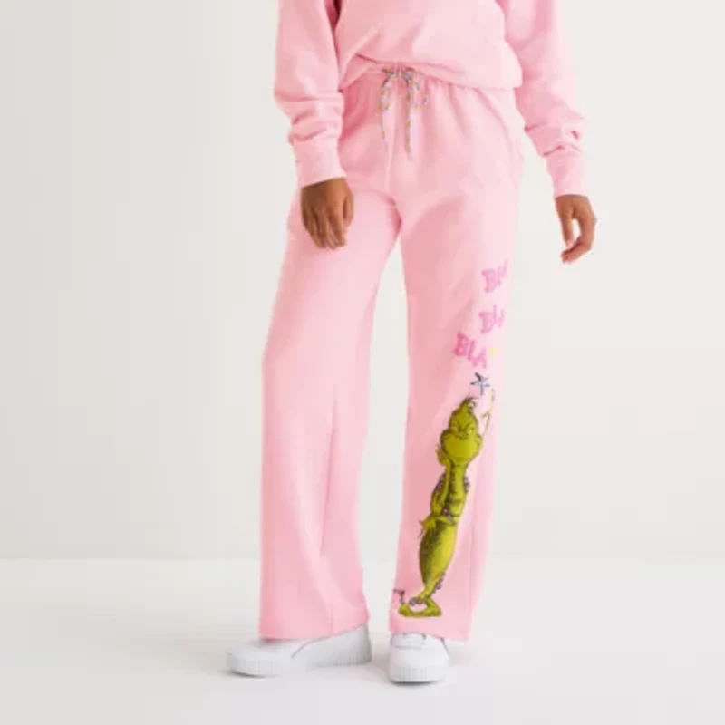 Womens Wide Leg Grinch Juniors Fleece Sweatpant