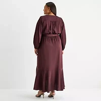 Premier Amour Womens Long Sleeve High-Low Plus Maxi Dress