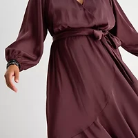 Premier Amour Womens Long Sleeve High-Low Plus Maxi Dress