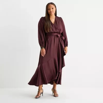 Premier Amour Womens Long Sleeve High-Low Plus Maxi Dress