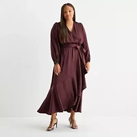 Premier Amour Womens Long Sleeve High-Low Plus Maxi Dress