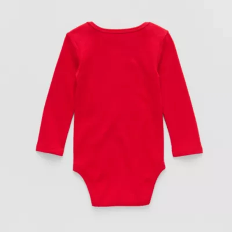 Okie Dokie Baby Boys Round Neck Long Sleeve Rib Bodysuit