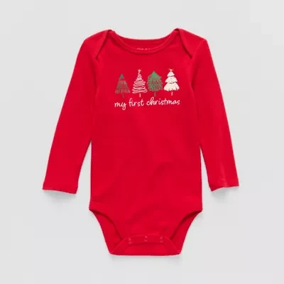 Okie Dokie Baby Boys Round Neck Long Sleeve Rib Bodysuit