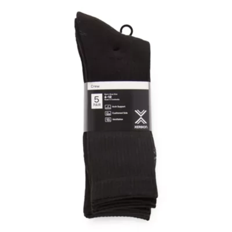 Xersion Running Mens 5 Pair Crew Socks