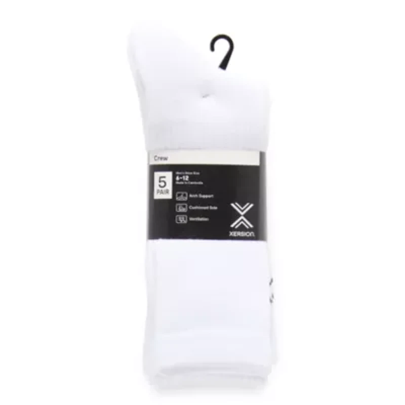 Xersion Running Mens 5 Pair Crew Socks