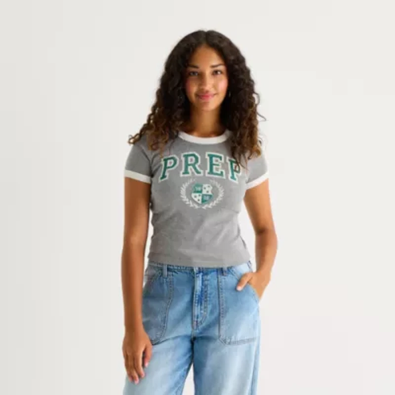 Arizona Womens Crew Neck Short Sleeve Juniors T-Shirt