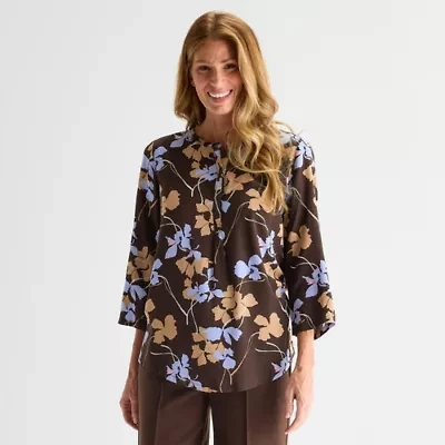 Liz Claiborne Womens Crew Neck 3/4 Sleeve Tunic Top