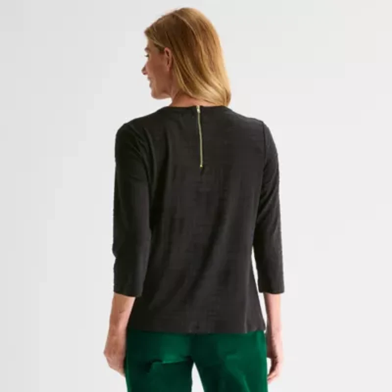 Liz Claiborne Womens Crew Neck 3/4 Sleeve Blouse