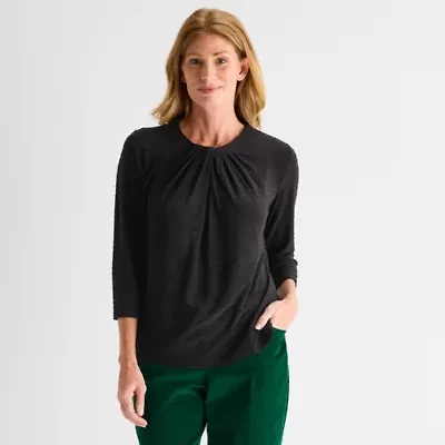 Liz Claiborne Womens Crew Neck 3/4 Sleeve Blouse