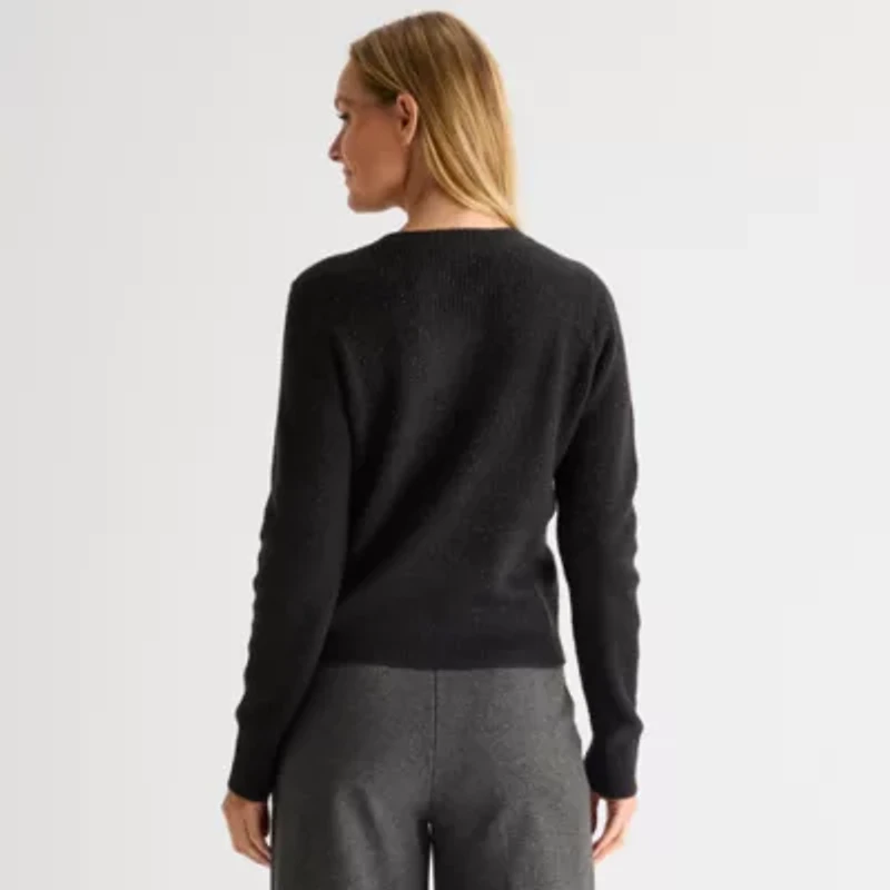 Liz Claiborne Womens Crew Neck Embellished Long Sleeve Pullover Sweater