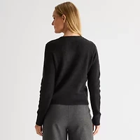 Liz Claiborne Womens Crew Neck Embellished Long Sleeve Pullover Sweater
