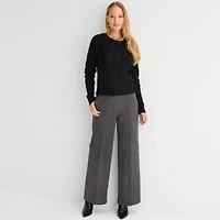 Liz Claiborne Womens Crew Neck Embellished Long Sleeve Pullover Sweater