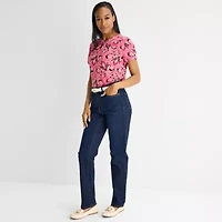 Liz Claiborne Womens Asymmetrical Neck Short Sleeve Blouse