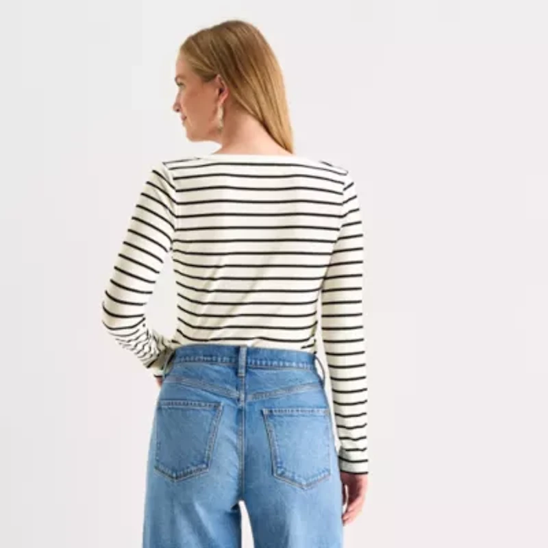a.n.a Womens Round Neck Long Sleeve T-Shirt