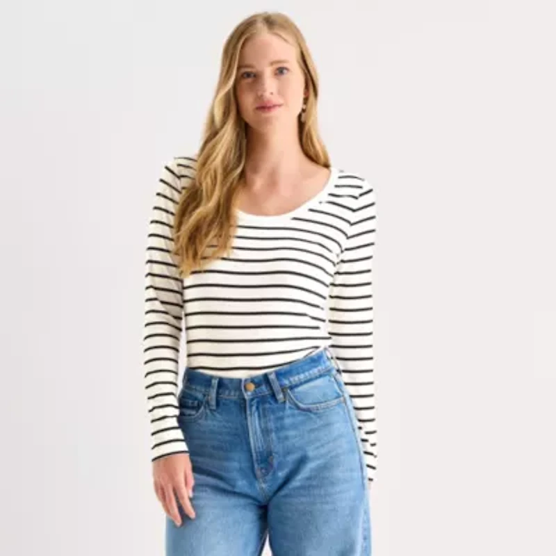 a.n.a Womens Round Neck Long Sleeve T-Shirt