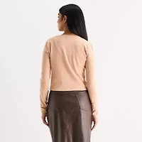 a.n.a Lace Trim Womens Crew Neck Long Sleeve Button Cardigan
