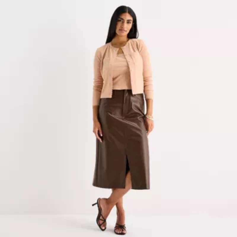 a.n.a Lace Trim Womens Crew Neck Long Sleeve Button Cardigan