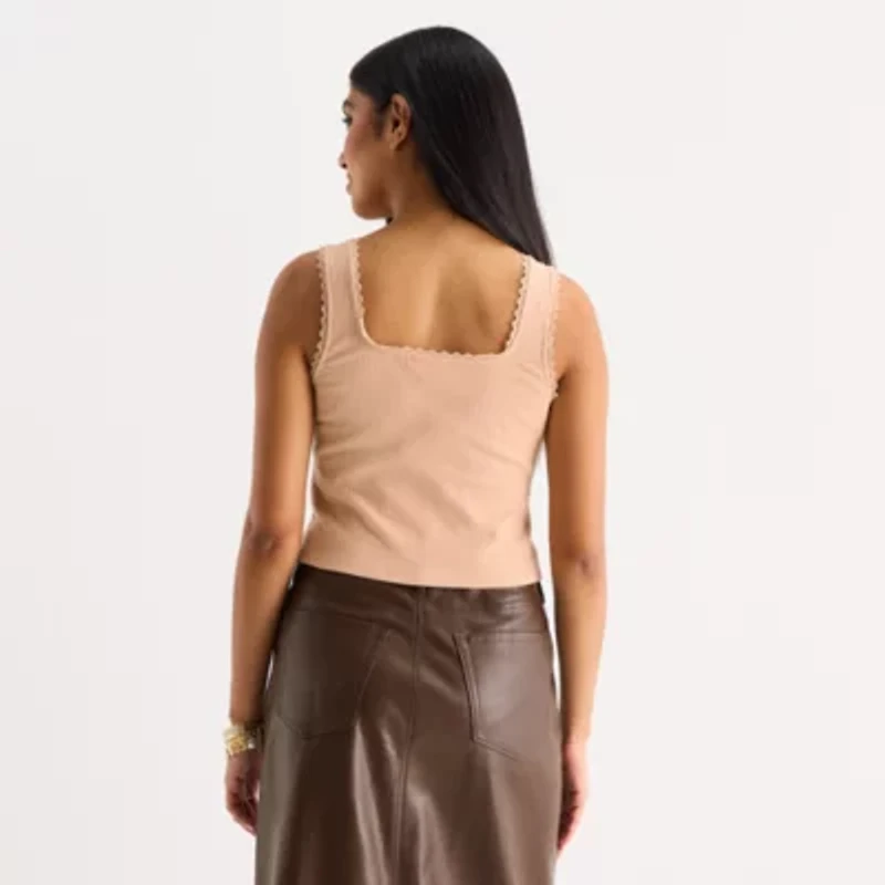 a.n.a Lace Trim Womens Square Neck Sleeveless Tank Top