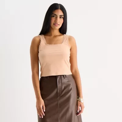 a.n.a Lace Trim Womens Square Neck Sleeveless Tank Top