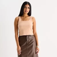 a.n.a Lace Trim Womens Square Neck Sleeveless Tank Top