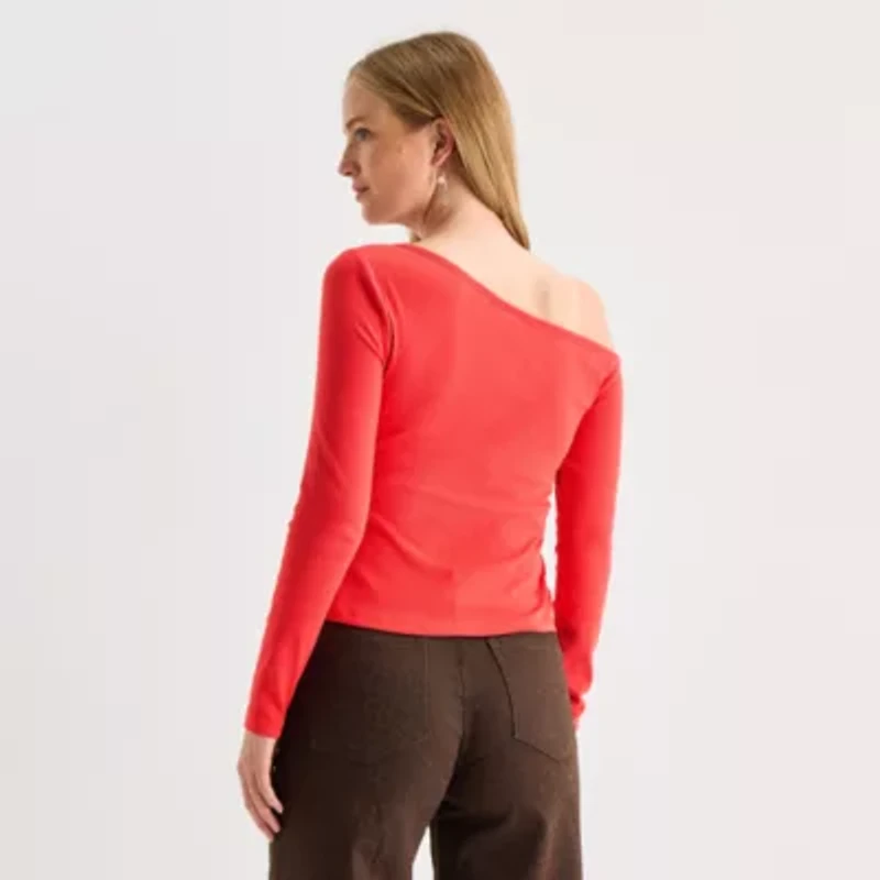 a.n.a Womens Asymmetrical Neck Long Sleeve T-Shirt