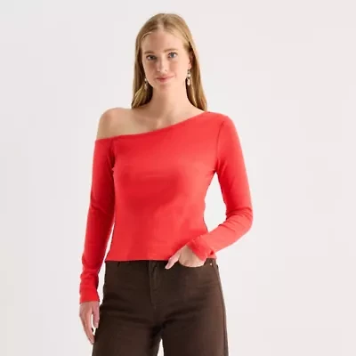 a.n.a Womens Asymmetrical Neck Long Sleeve T-Shirt