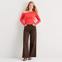 a.n.a Womens Asymmetrical Neck Long Sleeve T-Shirt