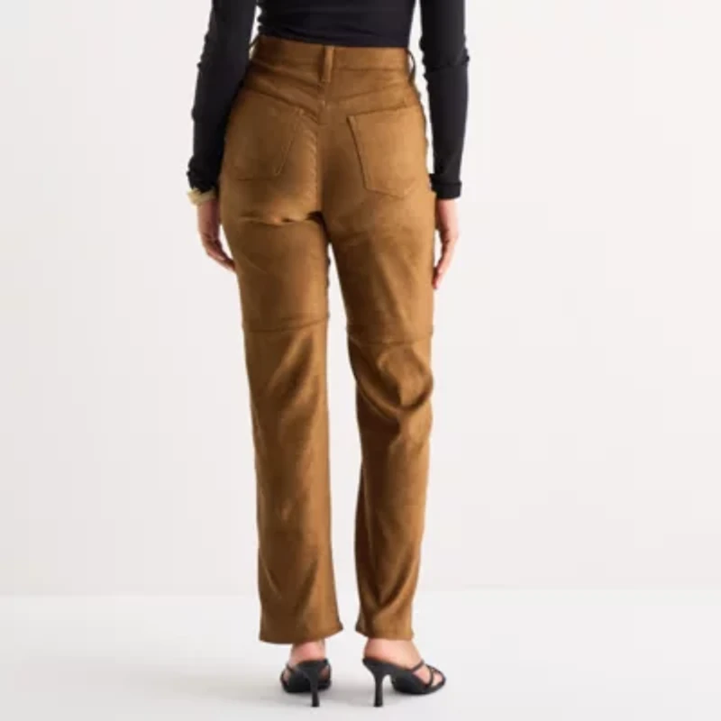a.n.a Womens Highest Rise Straight Leg Faux Suede Pant