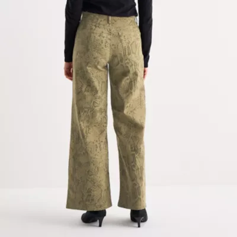 a.n.a Womens High Rise Animal Print Wide Leg Jean