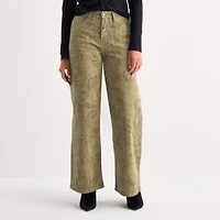 a.n.a Womens High Rise Animal Print Wide Leg Jean