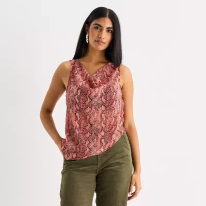 a.n.a Womens Draped Neck Sleeveless Blouse