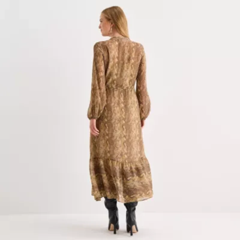 a.n.a Womens Long Sleeve Animal Maxi Dress