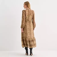 a.n.a Womens Long Sleeve Animal Maxi Dress